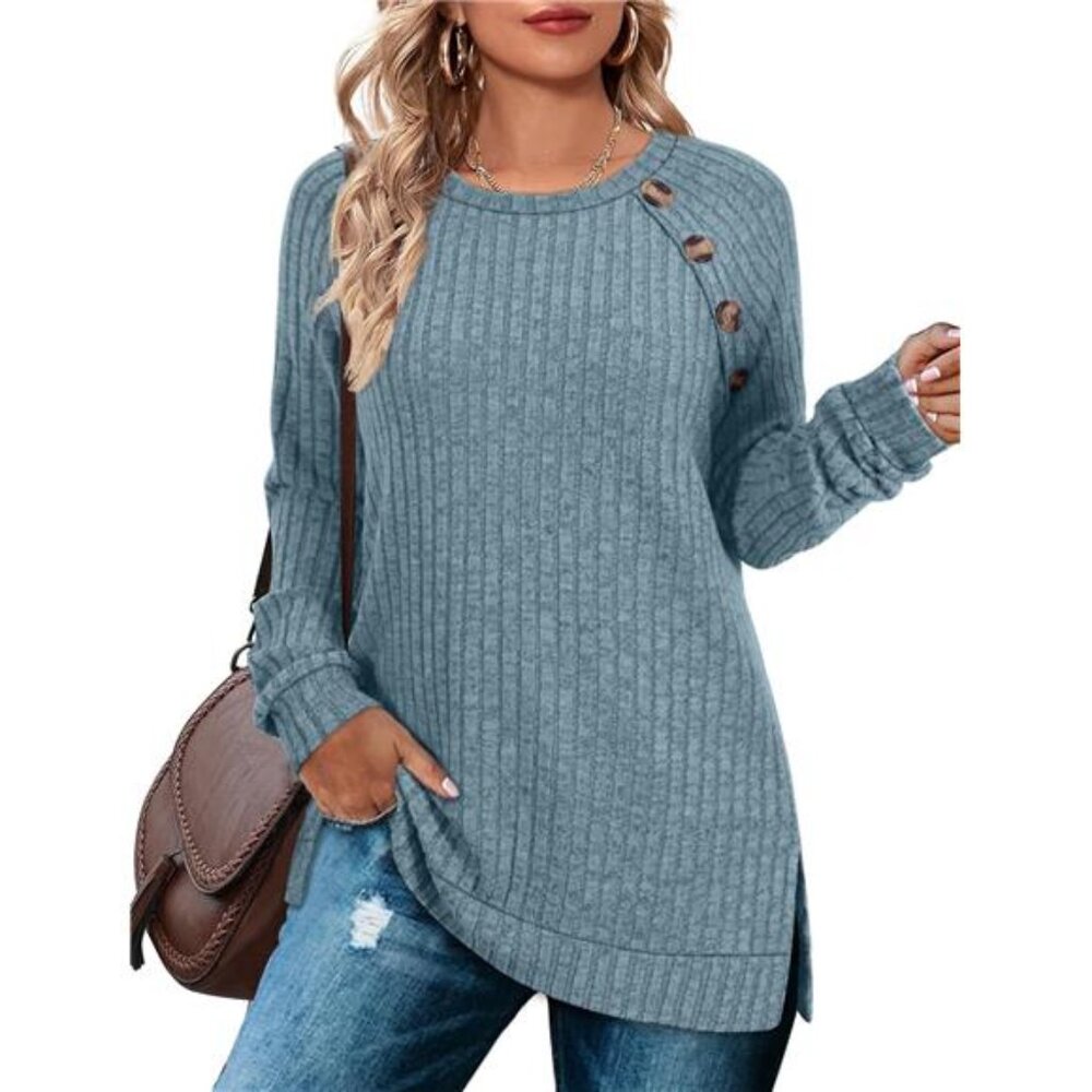 Long Sleeve Shirts for Women Lightweight Button Decor Tunic Tops Side